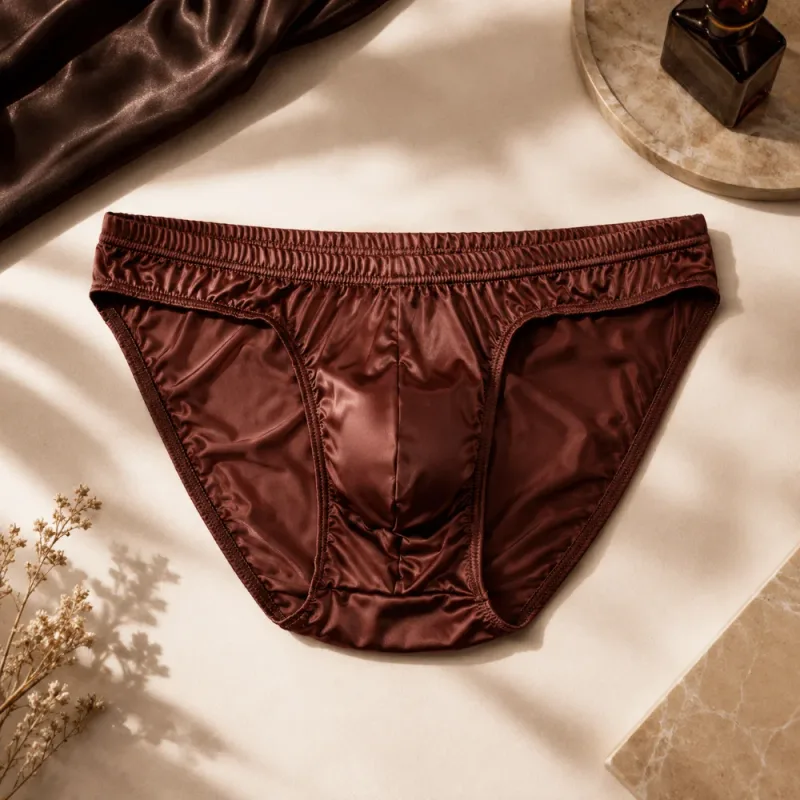 Roupa íntima masculina legal e suave, cintura baixa, bolsa com protuberância, cuecas de seda gelada, lingerie respirável, calcinha de seda de cetim, rotina diária — image 9