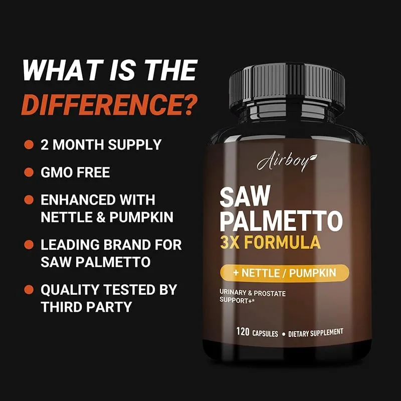 Saw Palmetto Capsules - with Stinging Nettle + Pumpkin Seed Supports Urinary and Prostate Health Improves Sleep Non-GMO