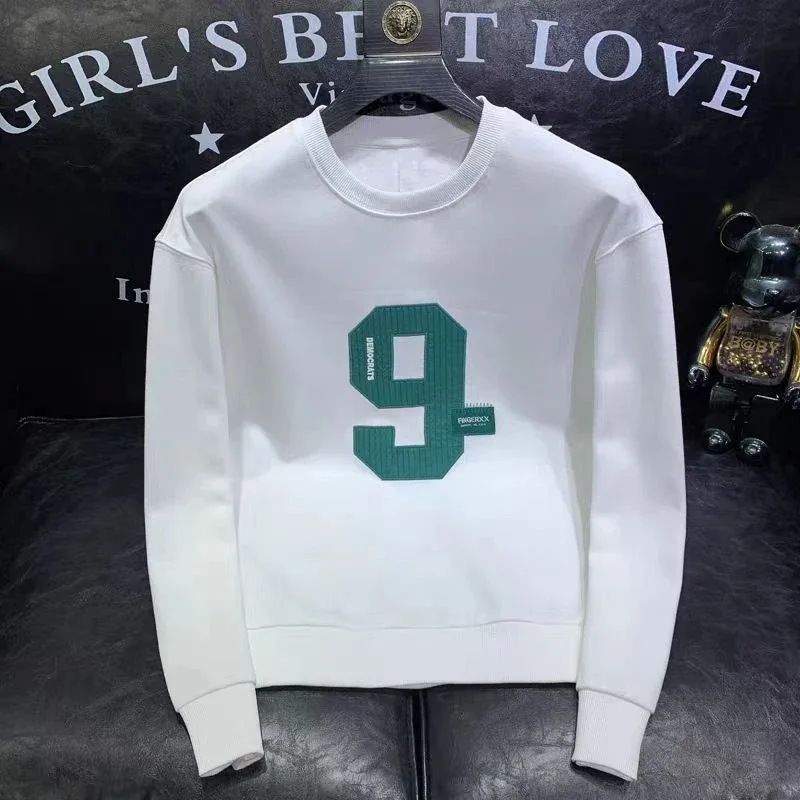 Spring Autumn Men's Trendy Simple Casual All Match Sweatshirt Y2K Streetwear Round Neck Long Sleeve Pullovers Male Loose Hoodies