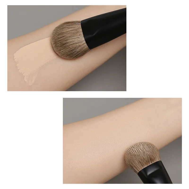 T101 Professional Handmade Makeup Brushes Soft Natural Goat Hair Tilted Foundation Brush Short Ebony Wood Handle Make Up Brush
