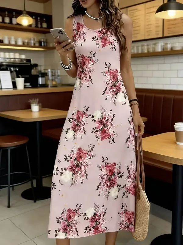 2026 New Women's Dress Fashion Floral Print New Sleeveless Design Dresses Summer Outdoor Beach Vacation Ankle Long Women's Dress — image 9