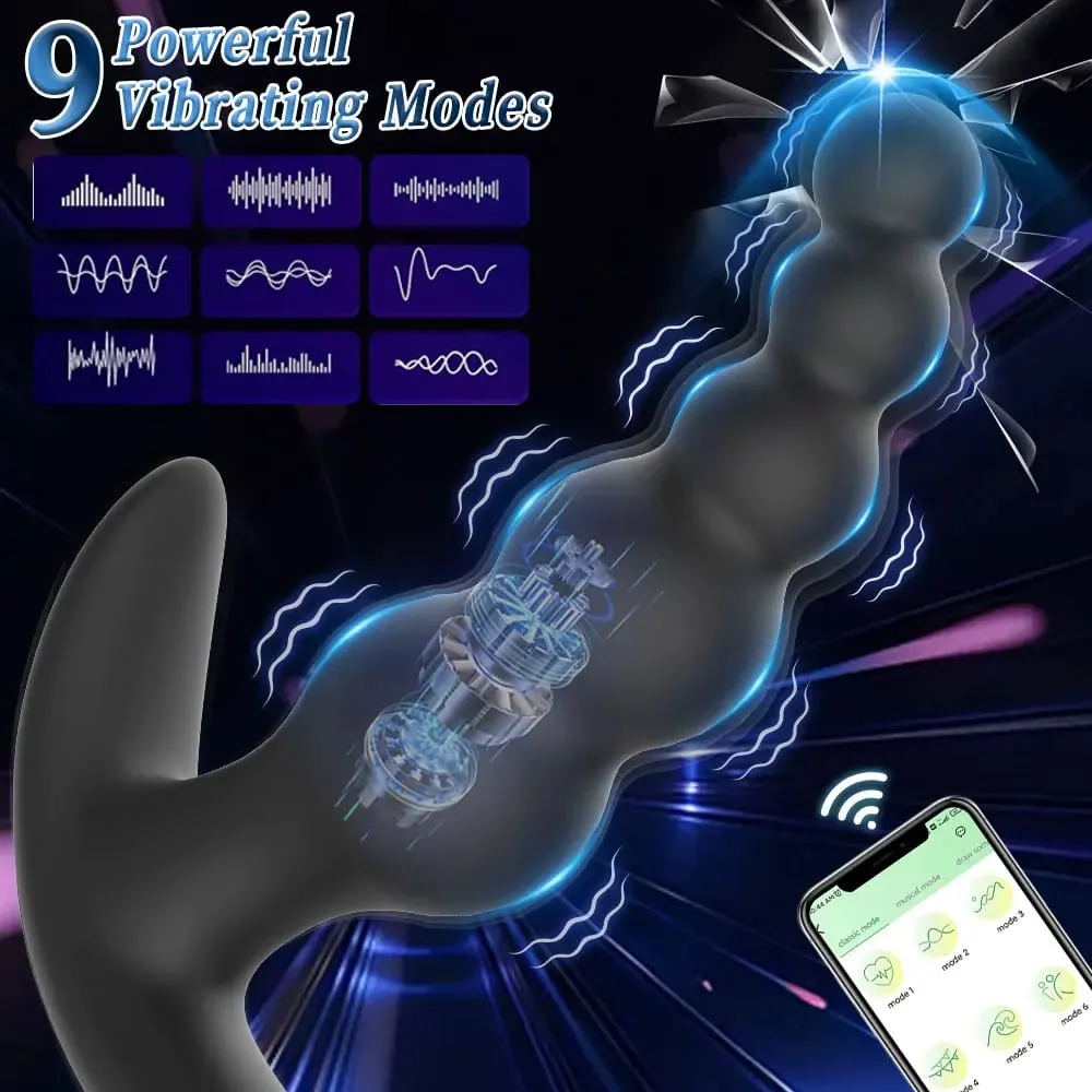 APP Control Vibrating Butt Plug Anal Beads 9 Vibrator Modes G-spot Vibrator Prostate Massager Sex Toys for Men Women Couples