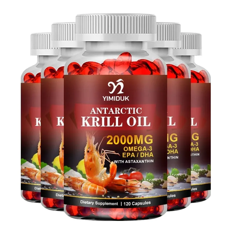 Minyak Krill Antartika 2000mg 120 Kapsul Omega-3 EPA DHA dengan Suplemen Astaxanthin Bersumberkan Kekuatan Maksimum Krill Merah