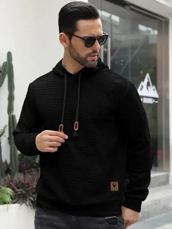 Men's Autumn Winter Jacquard Plaid Hoodie Long Sleeve Casual Pullover Fitness Running Sports Hooded Jacket Activewear Sweatshirt — image 5