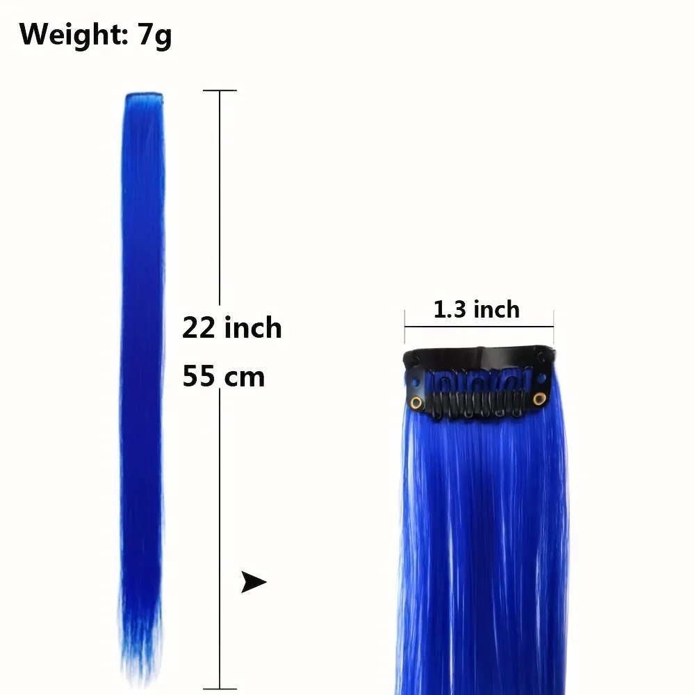 5pcs/set Colorful Clip In Synthetic Hair Extension Rainbow Long Straight Hairpieces For Women Girl Kids Y2K Style Daily Party