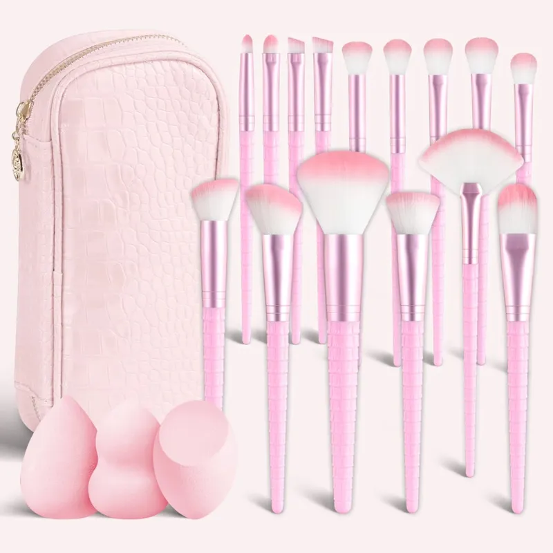 15Pcs Complete Makeup Brush Kit with Bag & 2 Beauty Sponges Face Eye Brushes for Beginners & Artists — image 9