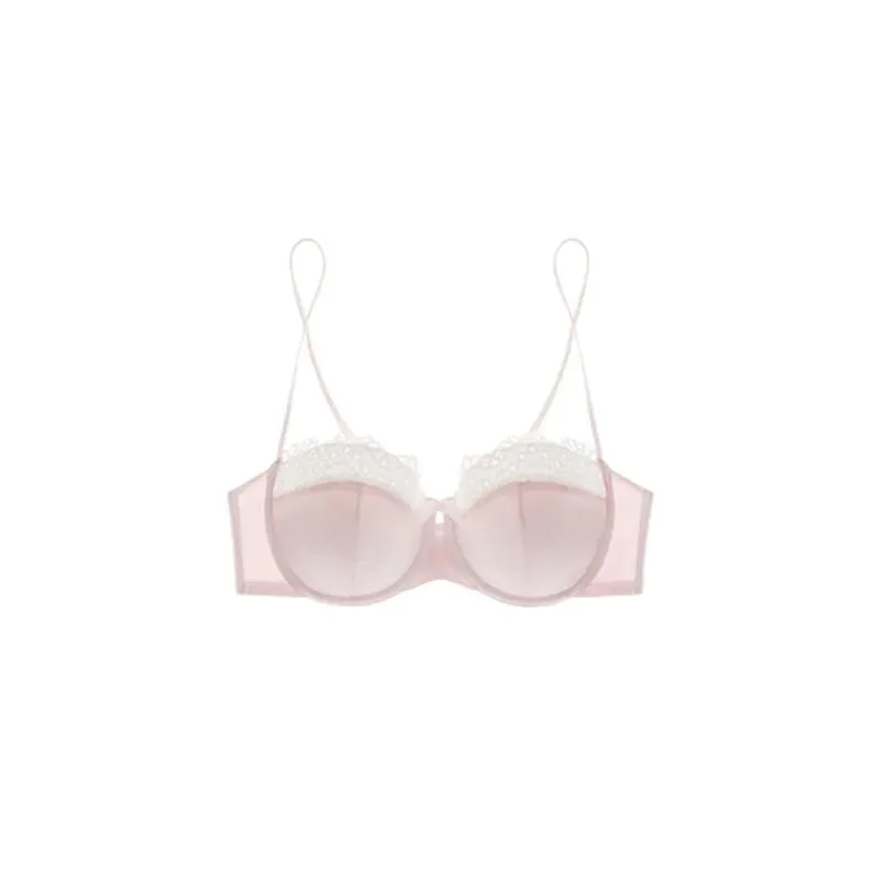 Elegant Women's Lace Lingerie Set Delicate Sensual Bralette Small Breasts Gather Support Thin Summer Bra Beautiful Back Design