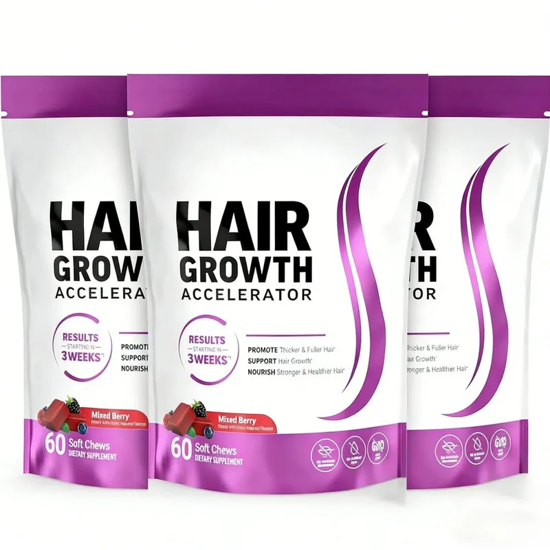 Biotin Hair Growth Soft Chews อาหารเสริมสนับสนุน Fuller ผมหนา Vitamin C & E สำหรับสุขภาพผมบำรุง 60 Gummy