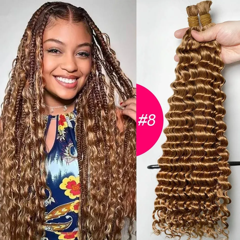 4# Chocolate Brown Deep Wave Bulk Human Hair for Boho Braids Curly Braiding Hair 18-30 inch Remy Hair Bundle Brazilian — image 13