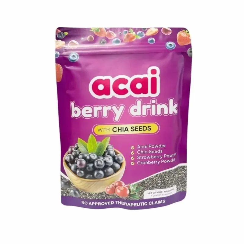 Acai Berry Drink Pulver med Chiafrön Jordgubbstranbär för antioxidant dagligt välbefinnande och immunförsvar Vuxen 40g