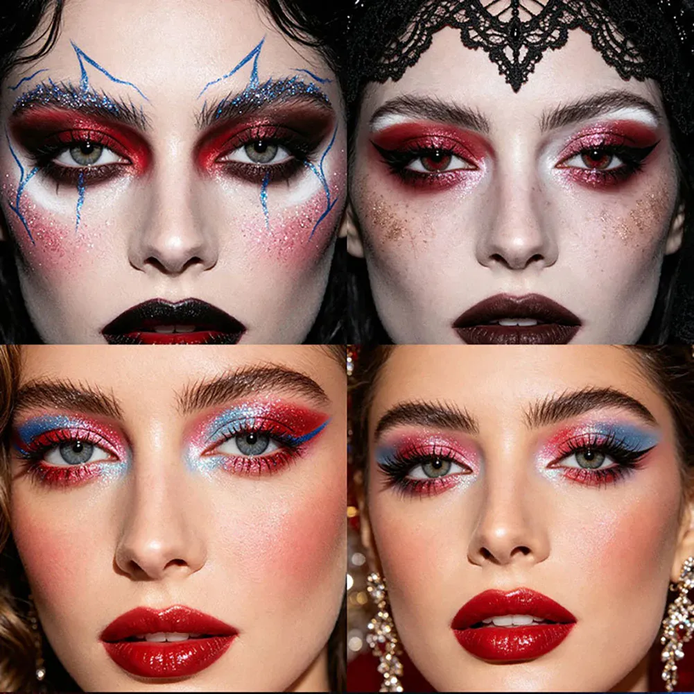 Paleta de sombra de ojos de Halloween, brillo metálico, 9 colores, alto pigmento, sombra de ojos gótica ahumada, maquillaje duradero con Flash fino