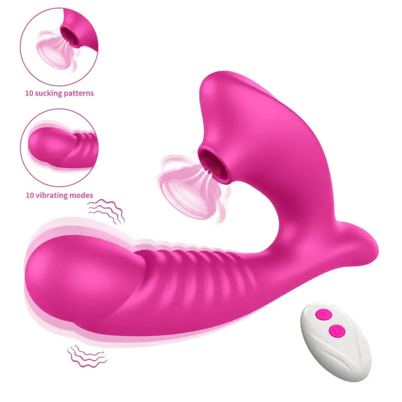 2 IN 1 Thrusting Sucking Vibrator for Women Vagina G-Spot 10 Modes Vibrating Nipple Clitoral Massager Sex Toy for Women Couple