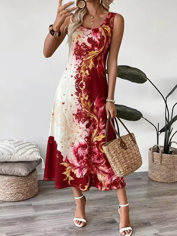 2026 Women's Casual Dresses Luxury Artistic Gradient Print Sleeveless Tank Dress Female Clothing Elegant Beach Dress New — image 2