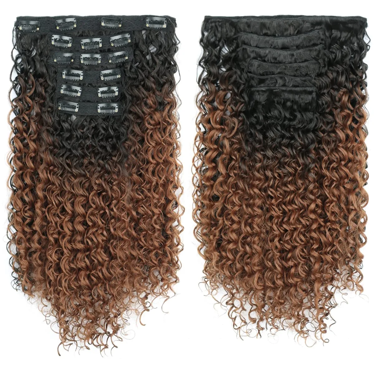 Synthetic Kinky Curly Clip On Hair Extensions Black Blonde Fluffy Kinky Curly Full Head Fake Pieces Hair Extensions For Women — image 7