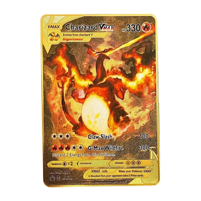 Pokemon Card Vmax Metal Pokémon Letters Pikachu Gx Mewtwo Charizard Vstar Anime Games Mga Laruan Golden Iron Playing Card Mga Regalo ng Bata