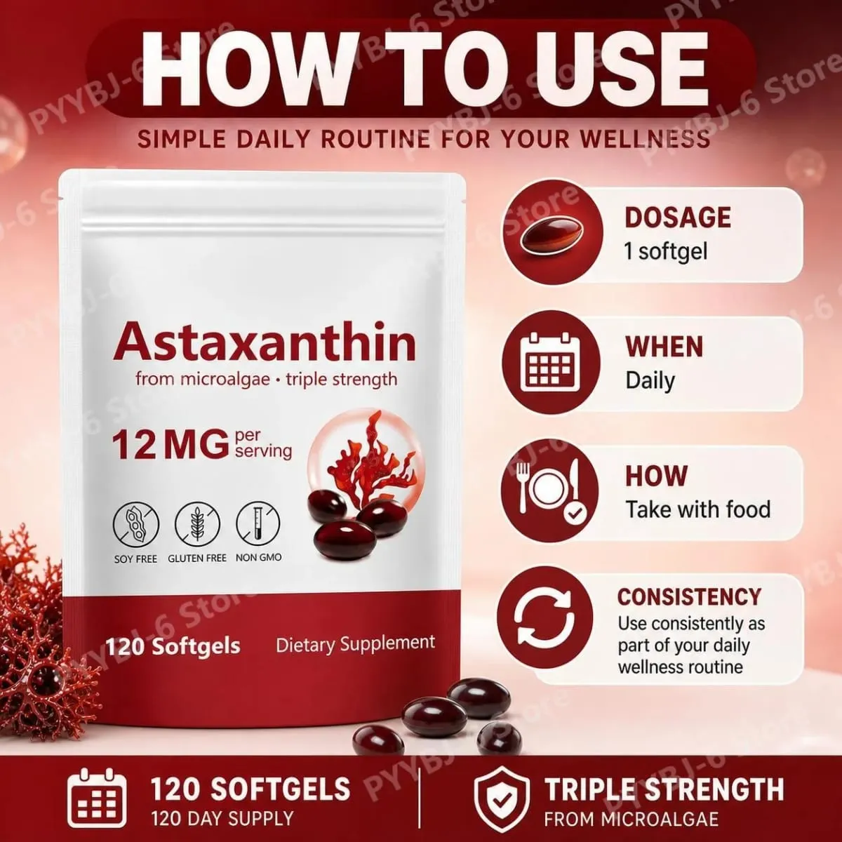 Astaxanthin Softgels Triple Strength From Microalgae Supports Healthy Aging Promotes Collagen Supports Skin Barrier 120 Softgels — image 4