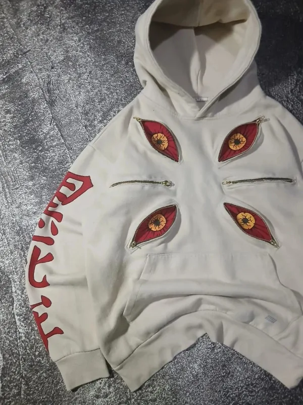 Punk Altı Göz Kokushibo Çok Fermuarlı Kapüşonlular Serin Tasarım Kazak Y2k Sokak Boyu Rahat Moda Çiftler Anime Kapşonlu