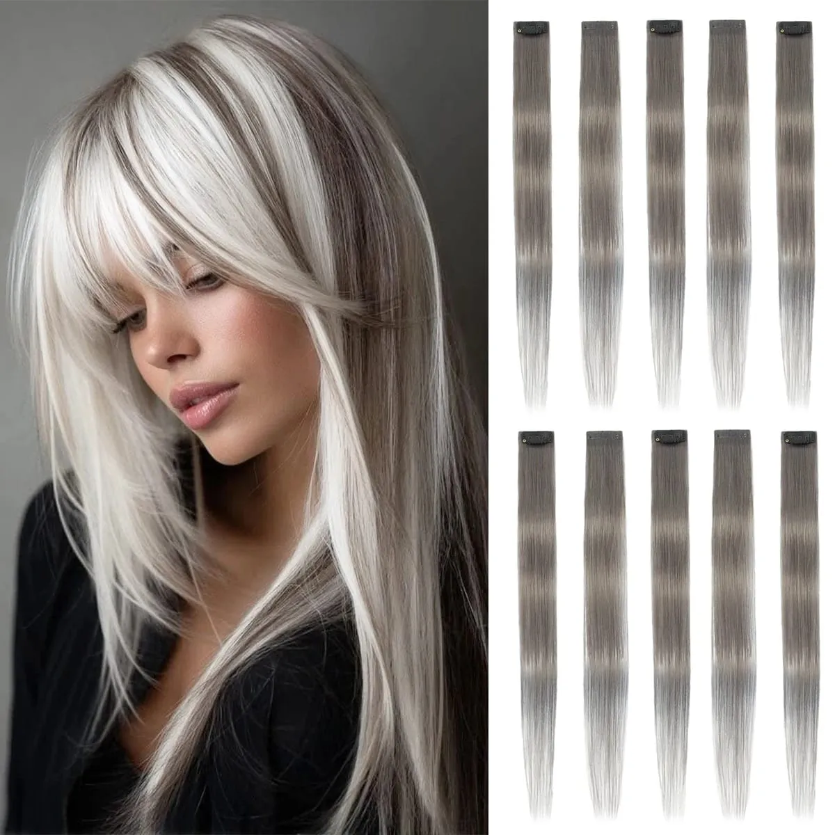 6PCS Colored Purple Hair Extensions Clip in Hair Extensions Straight Human Hairpiece for Halloween Christmas Cosplay 16Inches