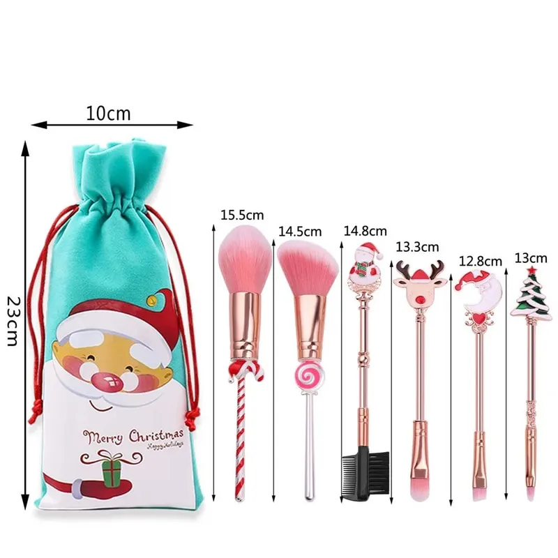 5/6-Piece Christmas Makeup Brush Set - Holiday Gift | Cute Santa Reindeer Christmas Tree Candy Cartoon Brushes — image 5