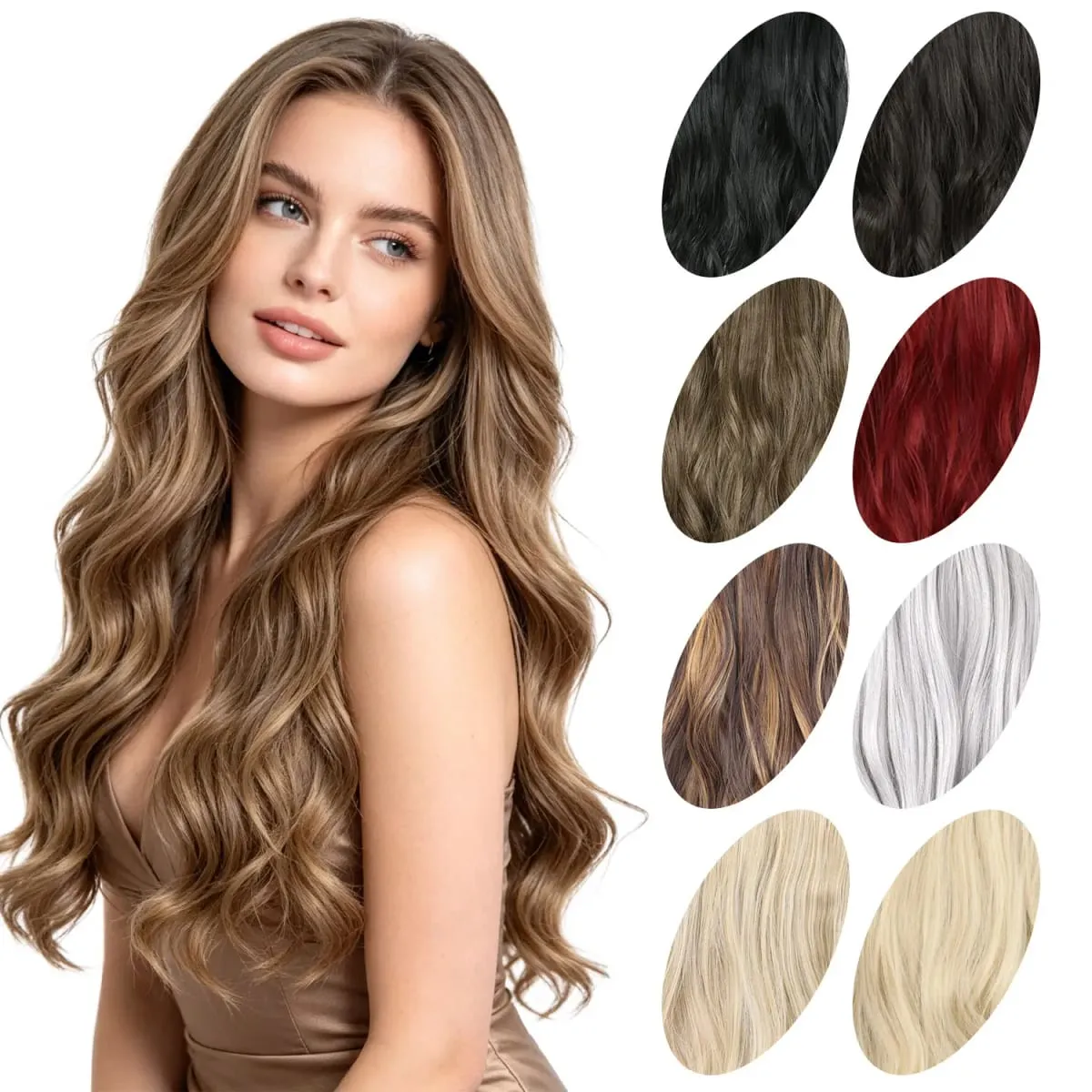 Kẹp tổng hợp trong phần mở rộng tóc 5 kẹp trong một mảnh sợi tóc lượn sóng nhiệt độ cao dành cho phụ nữ hàng ngày trong kỳ nghỉ tiệc tùng — image 5