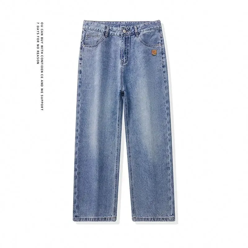 High Streets Spring Summer Men's Jeans American Retro Baggy Wide Leg Denim Pants Loose Solid Cotton Jeans Male Trendy Trousers — image 2
