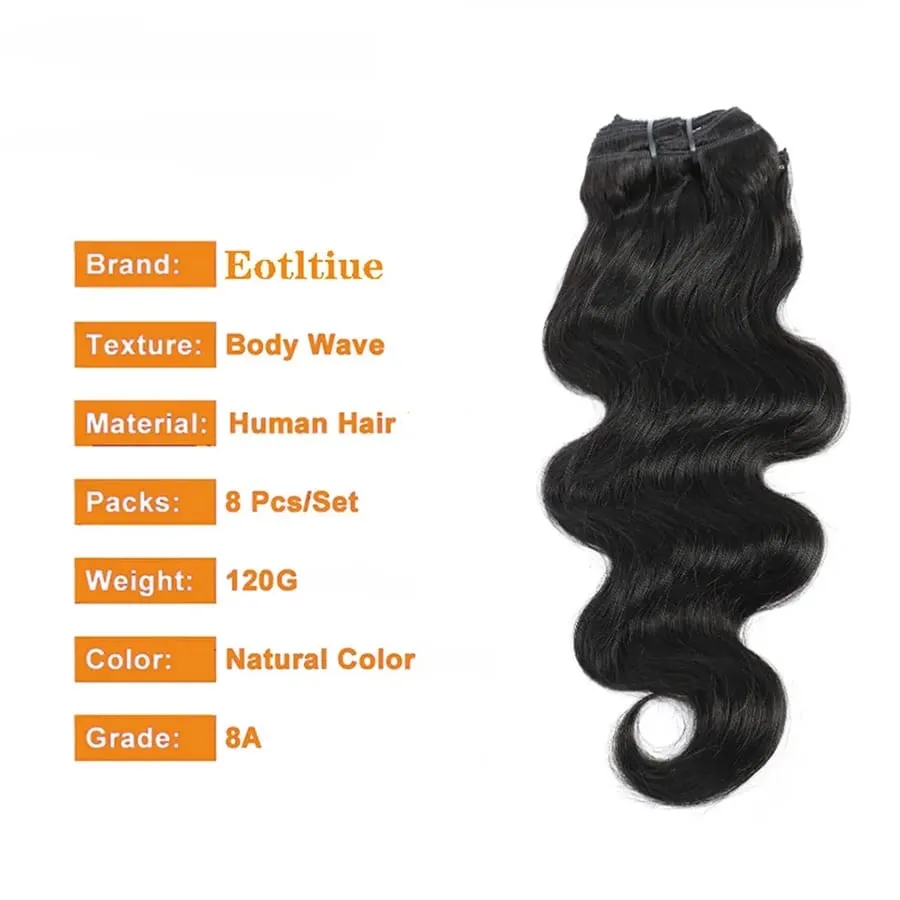Body Wave Seamless Clip In Real Human Hair Extensions 8PC/Set Natural Brazilian Remy Hair Clip In Extension Full Head Remy Hair Clip Ins For Women Double Weft Afro Kinky Culy Hair Clips — image 2