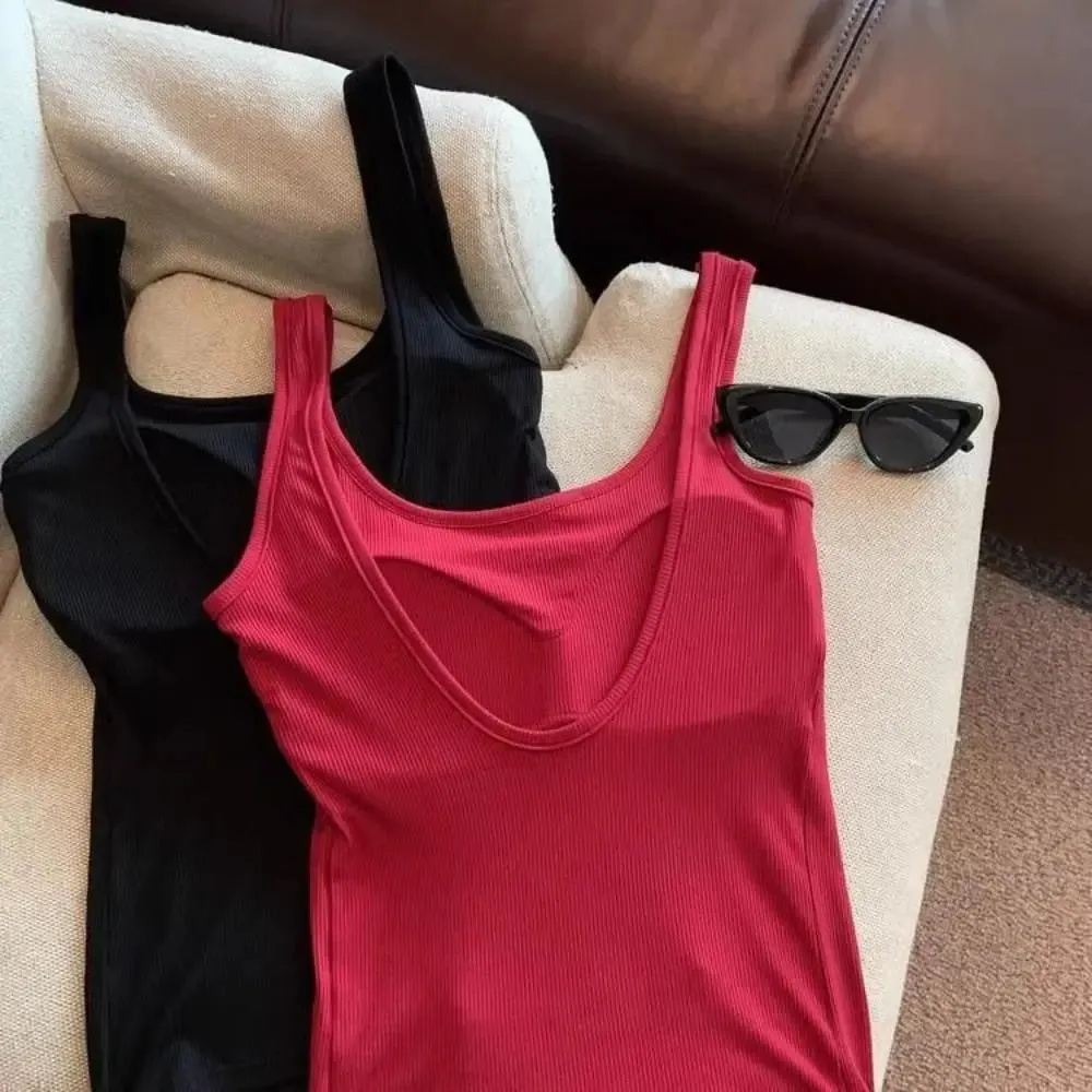 Fashion Solid Color Bodycon Top Sleeveless with Chest Pad Camisole Clubwear Backless Tank Top for Women — image 6