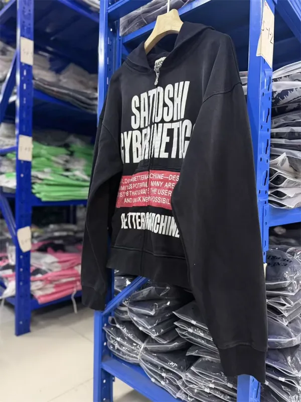 New SN Letter Printed Washed Retro Splashed Ink Zipper Hoodie Street Casual Cotton Loose Versatile Sports Oversize Trendy Top
