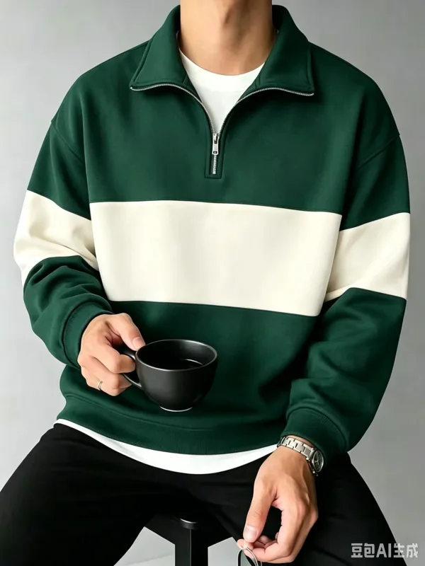 Autumn and Winter Color Blocking printed Men's Clothes Casual Half Zip Long Sleeve Sweatshirts Street Trend Stand Collar Hoodies — image 4