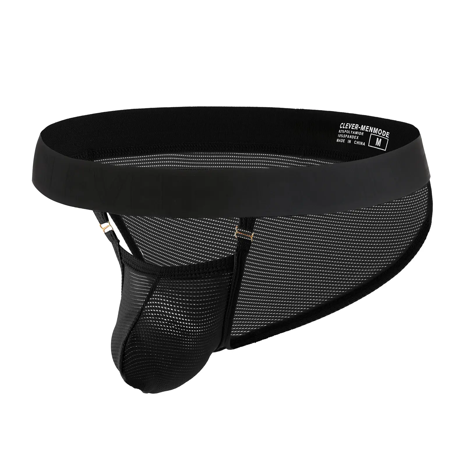 Briefs Men Underwear Hollow Pouch Mesh Underpants Man High-cut Wide Waistband Brief Metal Buckle Decor
