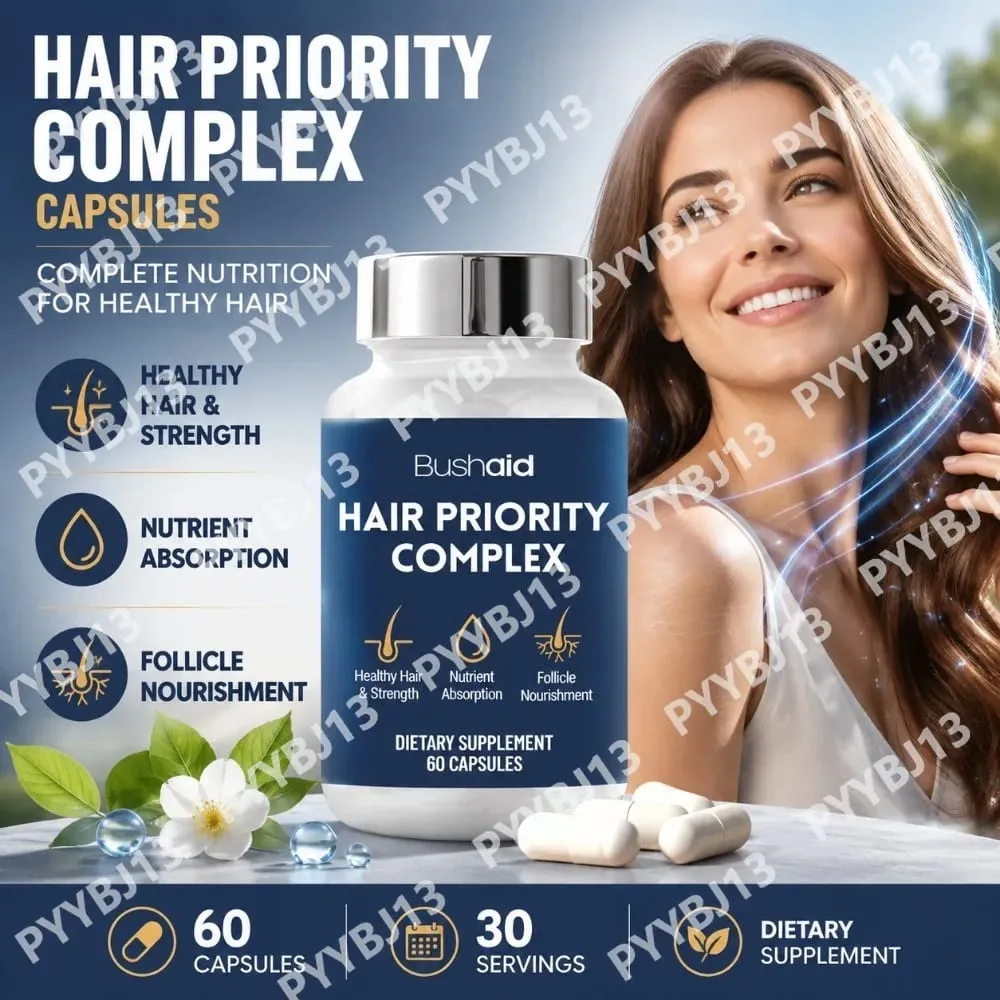 BushAid Hair Nutrition Kapsler med Biotin Hydrolyserede Keratin Peptides Zink og L-Leucin til Daglig Hair Wellness 60 Count