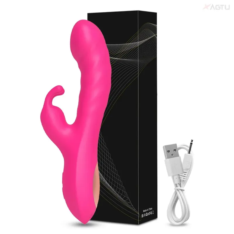Rabbit Vibrator G-Spot Silicone Dildo Dual Vibrating Clitoris Stimulator 10 Speeds Rechargeable Waterproof Sex Toy for Women