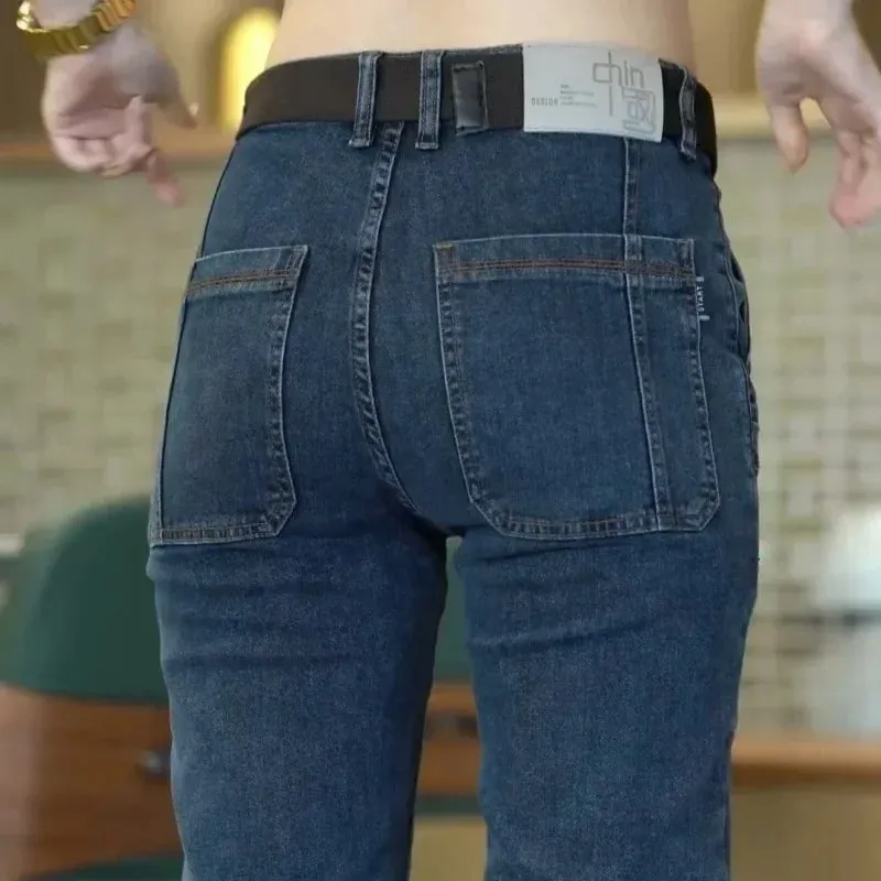 Spring Summer Thin Six Pocket Men's Jeans Elastic Straight Leg Casual Slim Fit Jeans Versatile Multi-Pocket Long Y2K Denim Pants — image 4