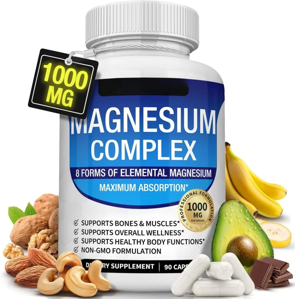 Magnesium Complex Capsule Contain Glycinate Citrate 1000mg and Multiple Magnesium Daily Health Nutrition Supplement 90 Count — image 2