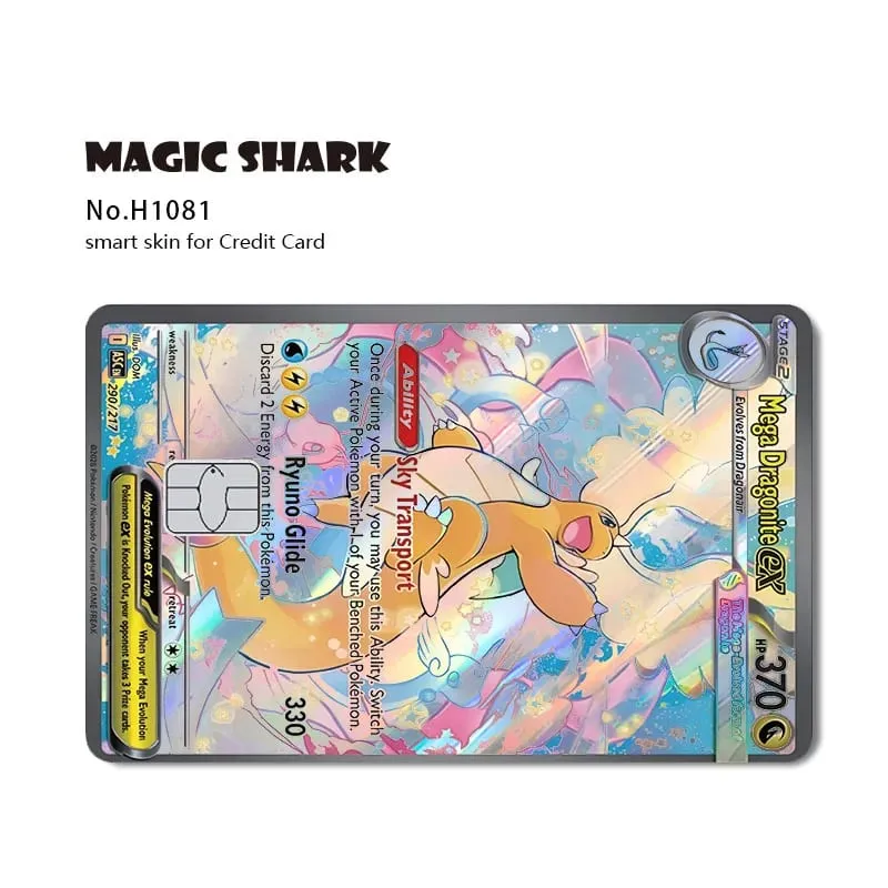 Tubarão mágico mew charizard ex eevee gengar pikachu tcg cartão holográfico laser filme de pele adesivo para cartão de crédito bancário