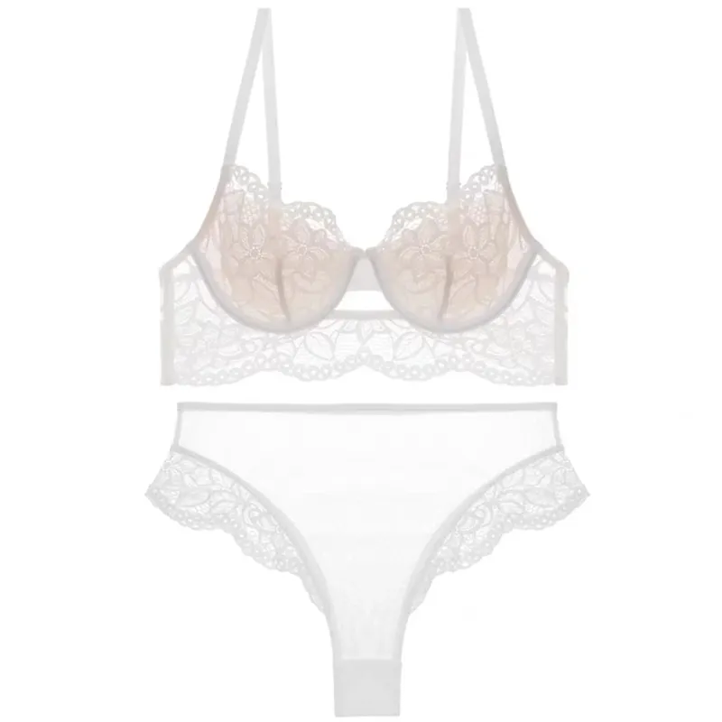 Sheer Mesh Bra Large Bust Minimizer Ultra Thin See Through Underwire Anti Sagging Push Up Sexy Lingerie Set Women S-XL MOYISU AB