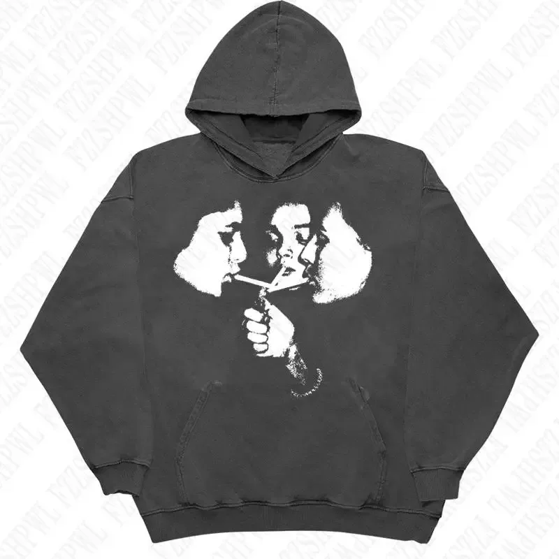 2025 hot trend 2000s men's fashion Harajuku Gothic pattern sports hoodie retro punk hip-hop casual streetwear — image 6