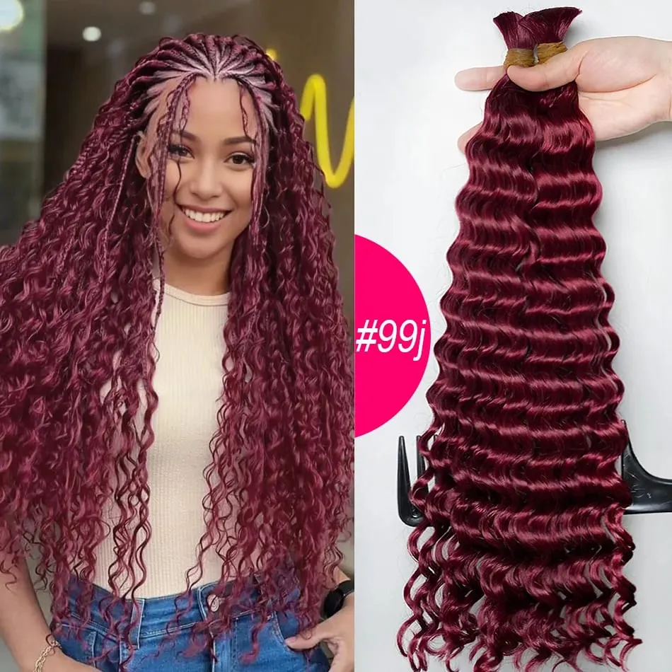 4# Chocolate Brown Deep Wave Bulk Human Hair for Boho Braids Curly Braiding Hair 18-30 inch Remy Hair Bundle Brazilian — image 16