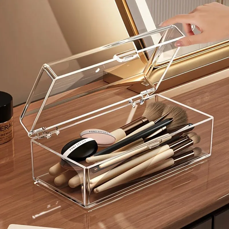 Stackable Acrylic Makeup Brushes Storage Box with Lid Clear Makeup Sponges Organizer Dustproof Cosmetic Tools Puff Storage Case