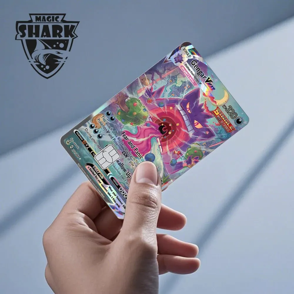 Tubarão mágico mew charizard ex eevee gengar pikachu tcg cartão holográfico laser filme de pele adesivo para cartão de crédito bancário