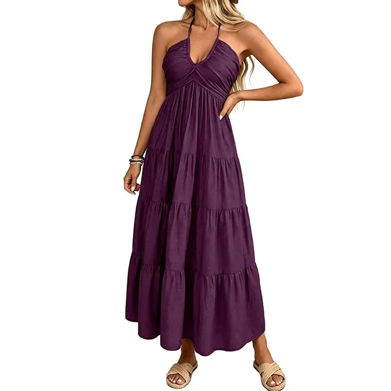 Women Summer Halter Long Maxi Dress Sleeveless V‑Neck Tiered Ruffle Sundress Casual Loose Flowy Beach Vacation Long Dresses — image 8