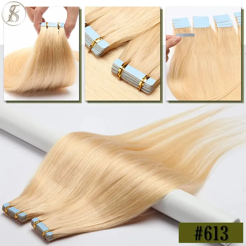 Straight Tape In Hair Extensions 10/20Pcs Real Human Hair Extensions Seamless Invisible Skin Weft Tape In Hair for Women