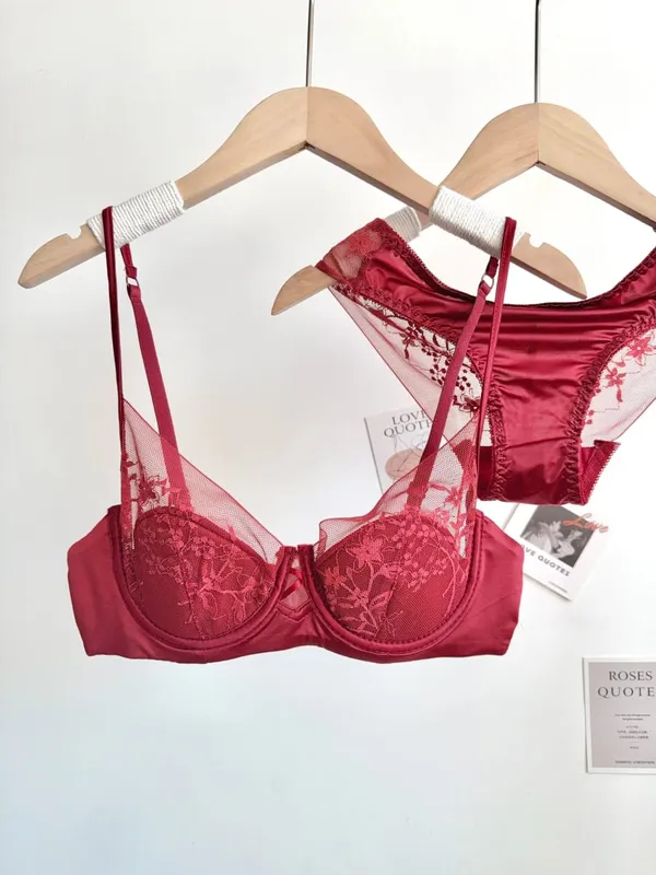Women Lace Lingerie Set Soft Underwire Thin Cup Push‑Up Bra Panty Kit Comfort Intimates For Small Bust S-XL Daily Wear Underwear
