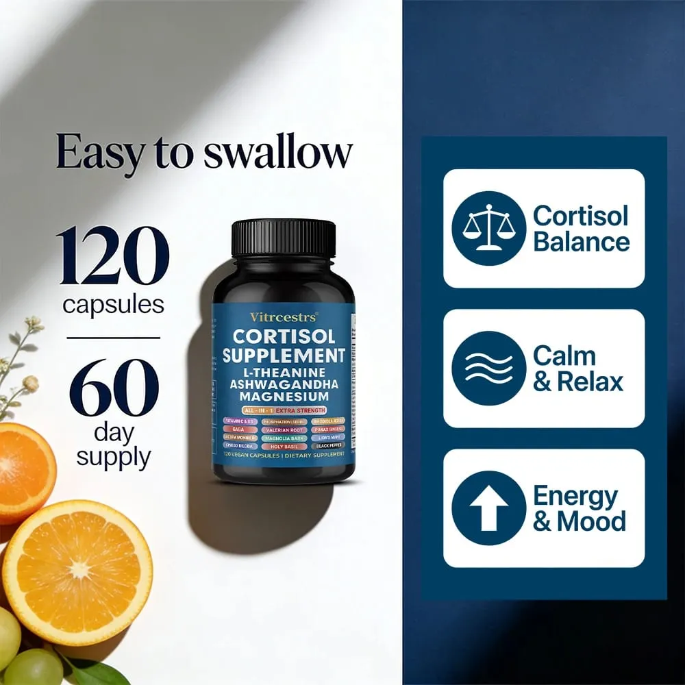 Cortisol Complex Capsules with Ashwagandha L-Theanine & Magnesium Stabilize Mood Supports Relaxation Calm & Daily Wellness