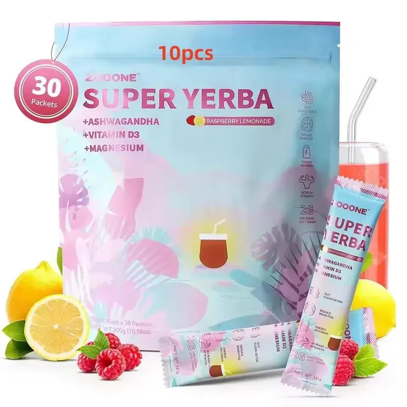 Super Yerba Instant Drink Powder 30 Packets with Probiotic Ashwagandha Vitamin Promote Gut Intestinal Health Digestion Immunity