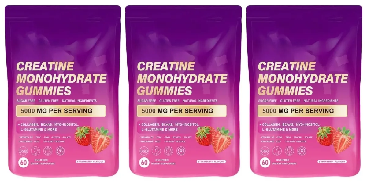 60 stuks creatinemonohydraat Gummie met collageen, biotine, vitamine D3 en hyaluronzuur, dagelijkse herstelondersteuning vóór en na de training