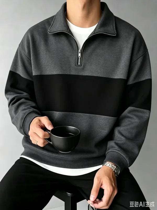 Autumn and Winter Color Blocking printed Men's Clothes Casual Half Zip Long Sleeve Sweatshirts Street Trend Stand Collar Hoodies — image 8