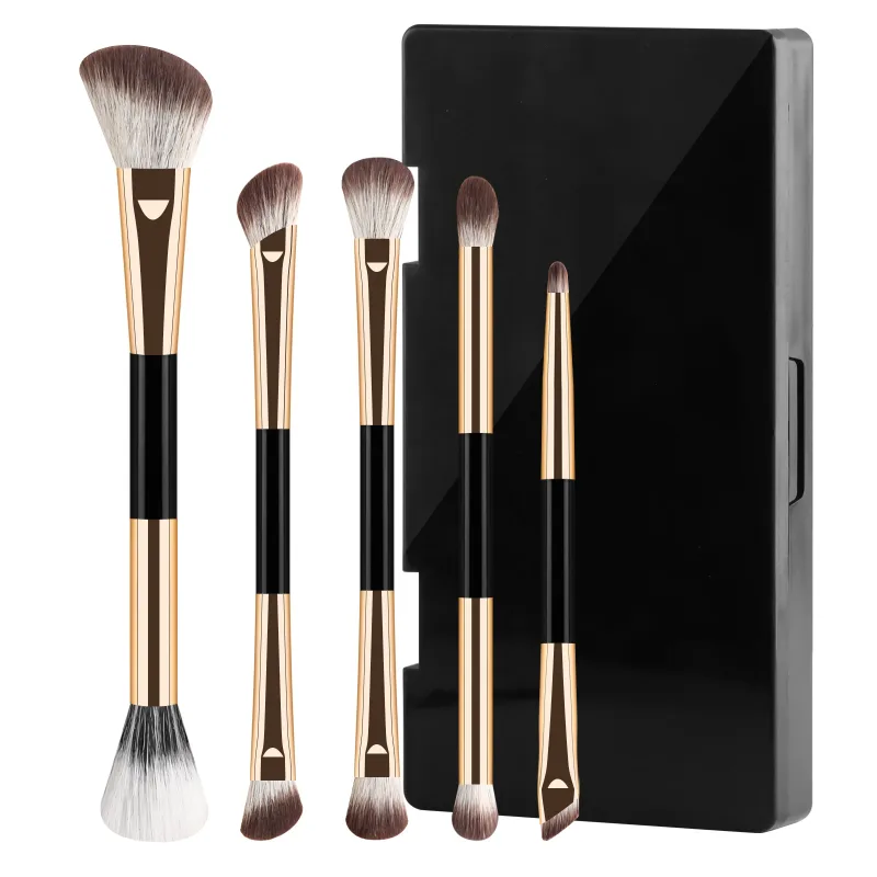5Pcs Dual Ended Face Eye Brush Kit With Storage Box Blush Detail Eyeliner Brushes For Travel Touch Up