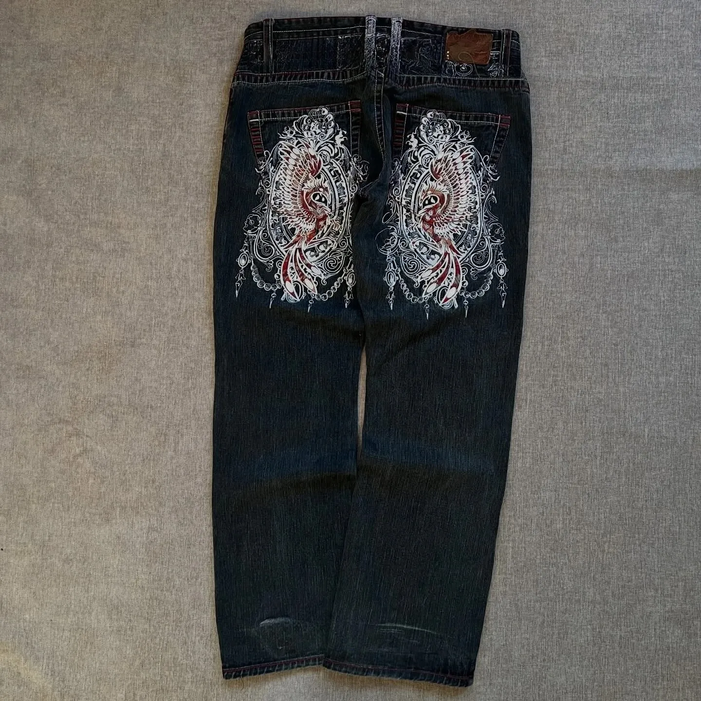 Retro Y2K Oversized Print Explosions Mens Jeans American Hip-hop Trend Gothic Straight Pants Harajuku Casual Couple Wide Pants