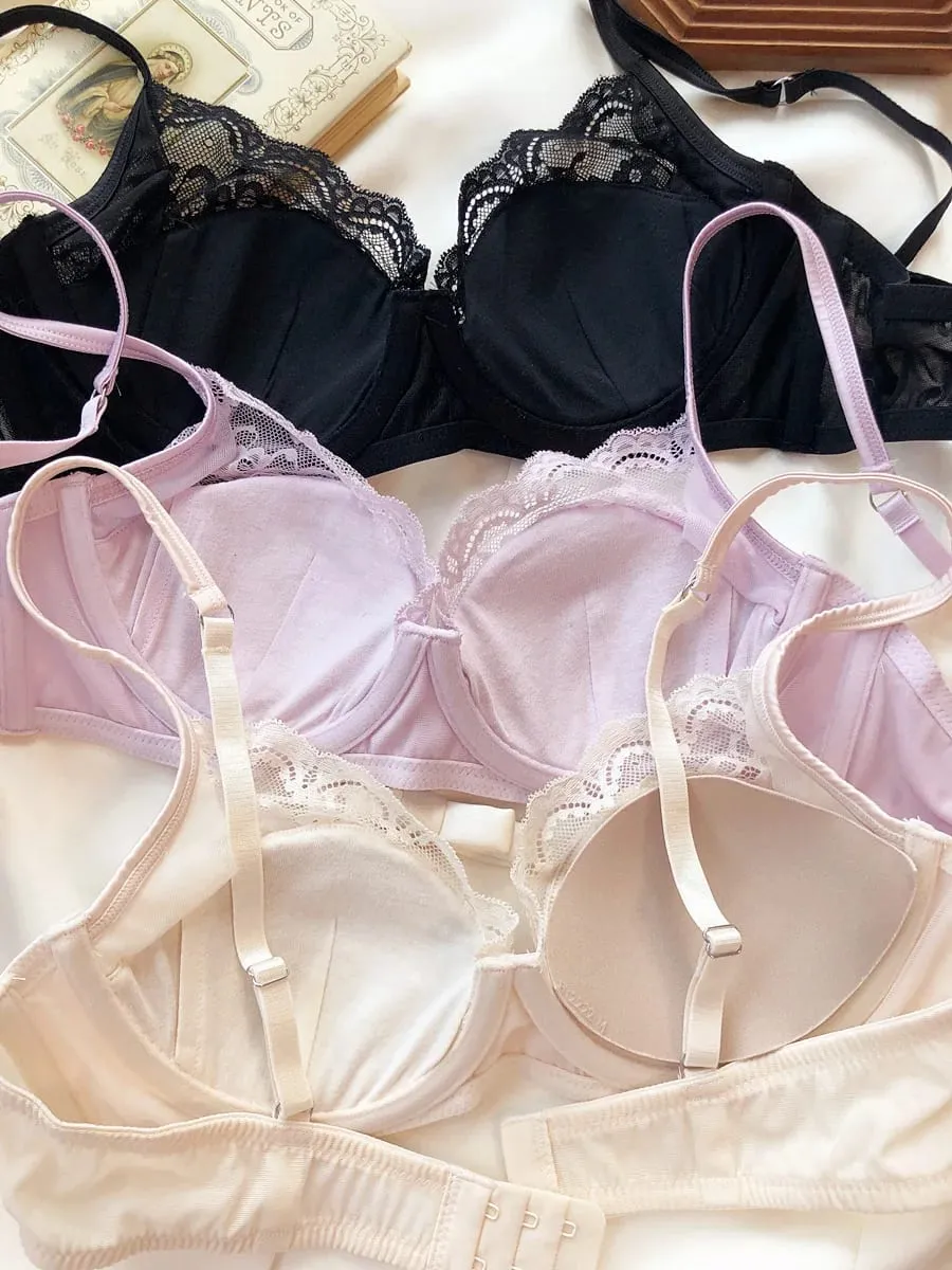 Lace satin thin section of large breasts show small gathered lingerie soft steel ring underwear set women sweet bra — image 5